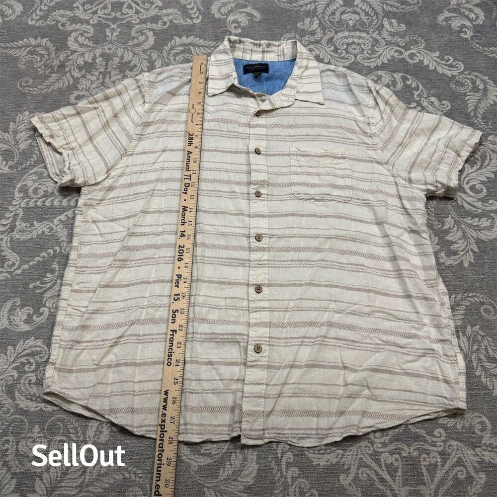 Lucky Brand Men's Large Ivory Striped Linen Blend Button-Up Shirt - Picture 3 of 9